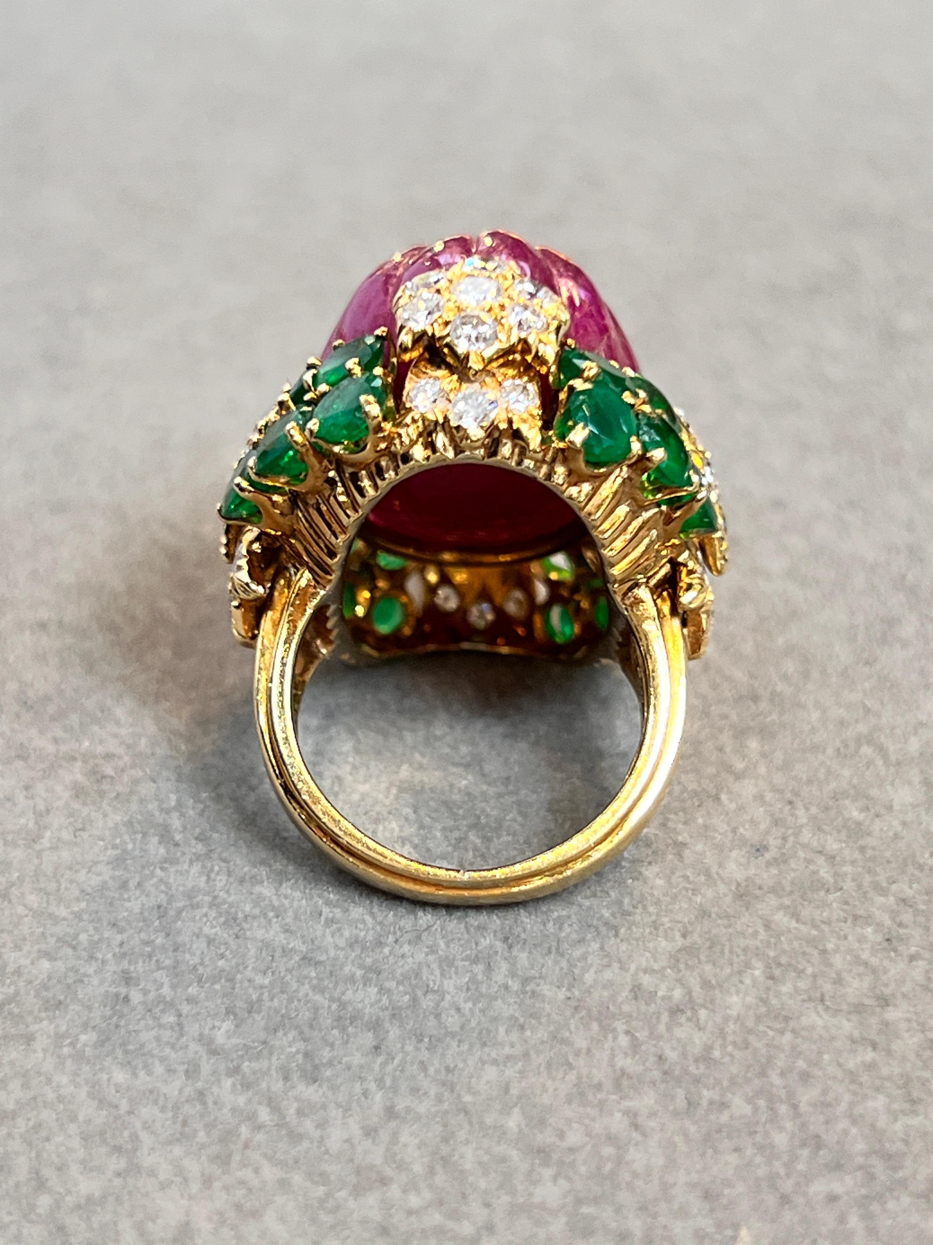 David Webb Carved Ruby Emerald and Diamond Ring For Sale 10
