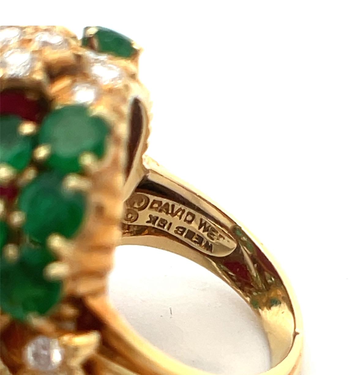 David Webb Carved Ruby Emerald and Diamond Ring For Sale 3