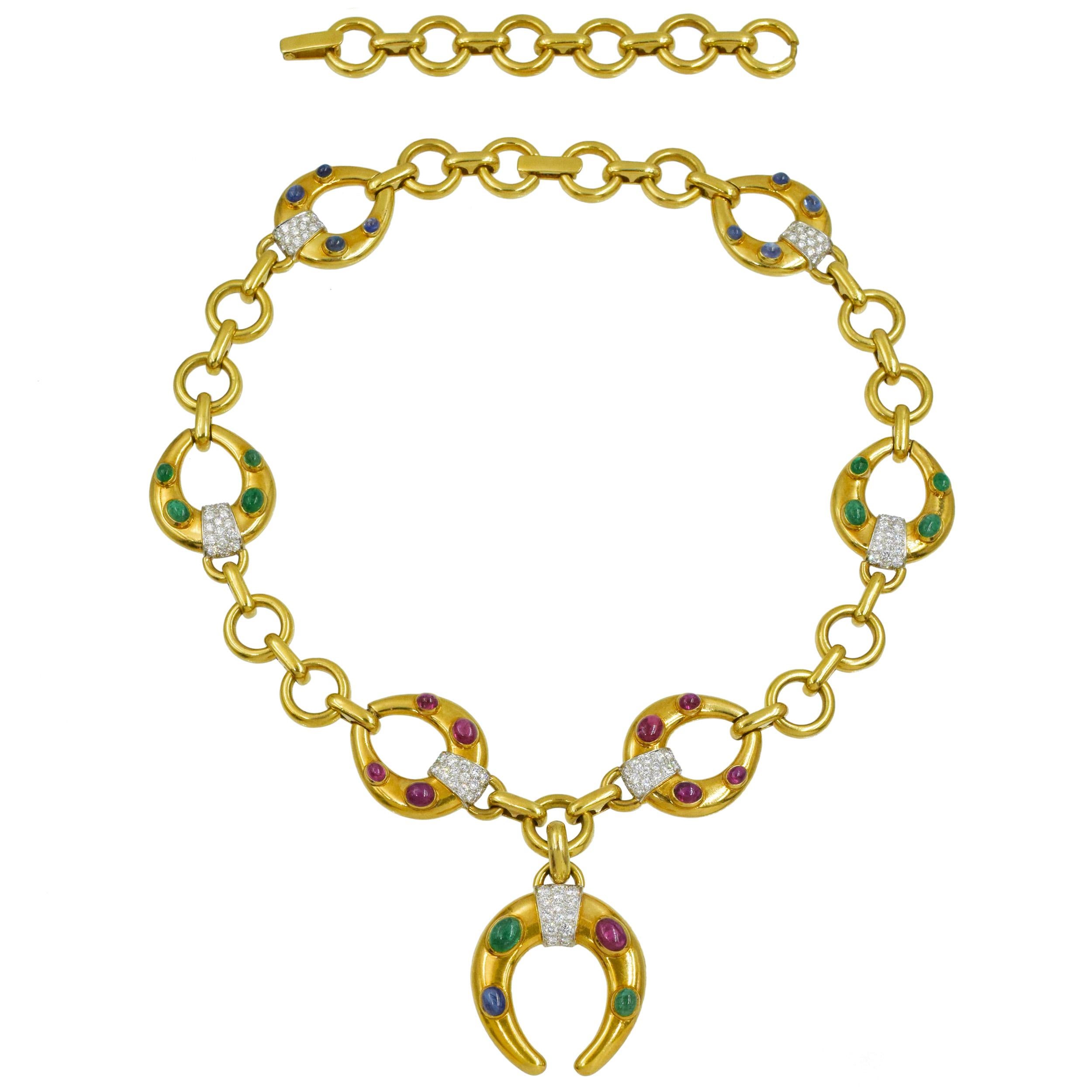 Artist David Webb Celtic Crescent Convertible Necklace / Brooch i For Sale