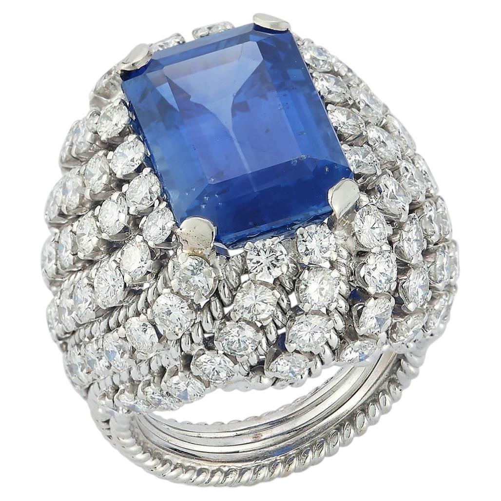 Pre-owned David Webb Certified Natural 15 Carat Sapphire & Diamond Ring In Blue