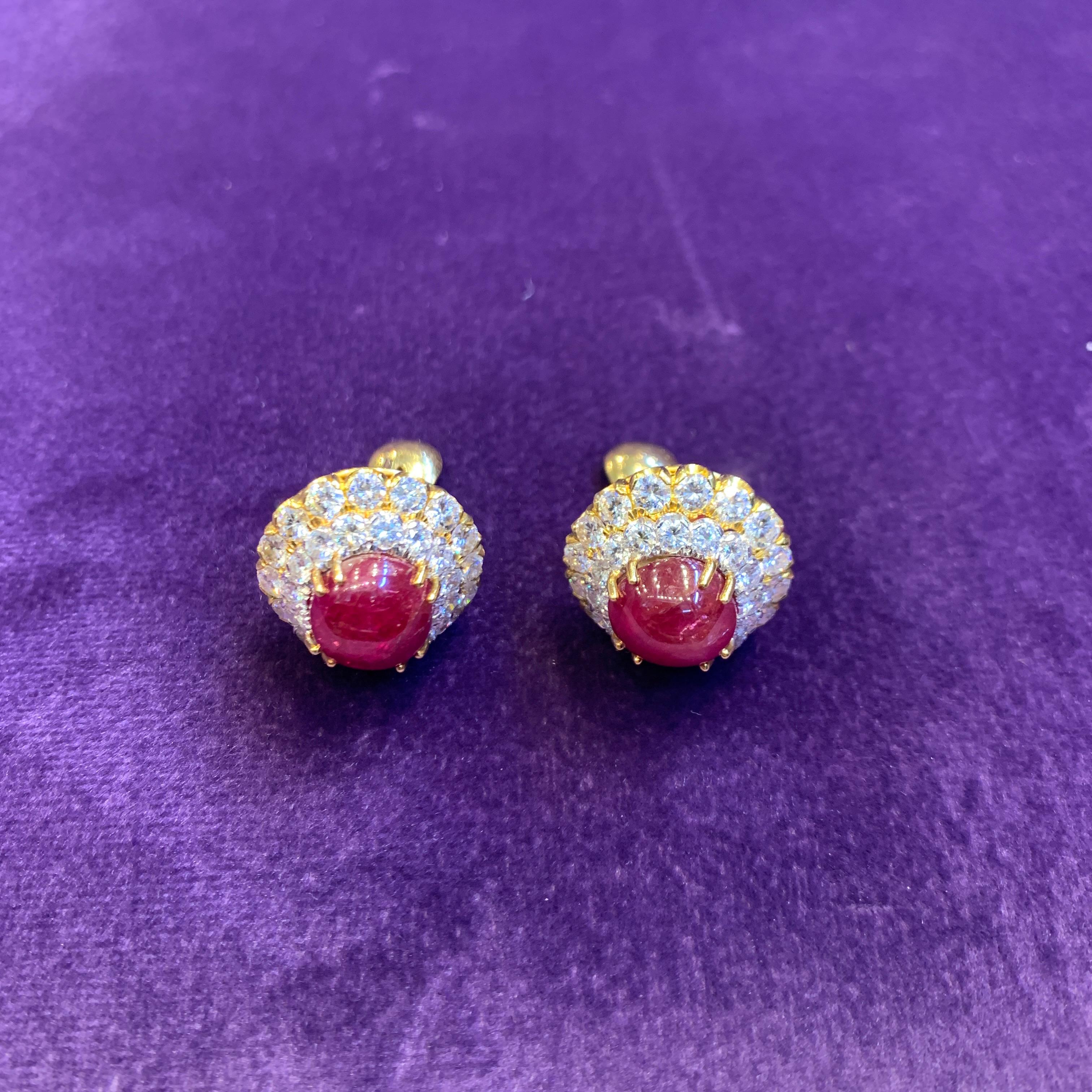 David Webb Certified Natural Burmese Ruby & Diamond Earrings For Sale 2