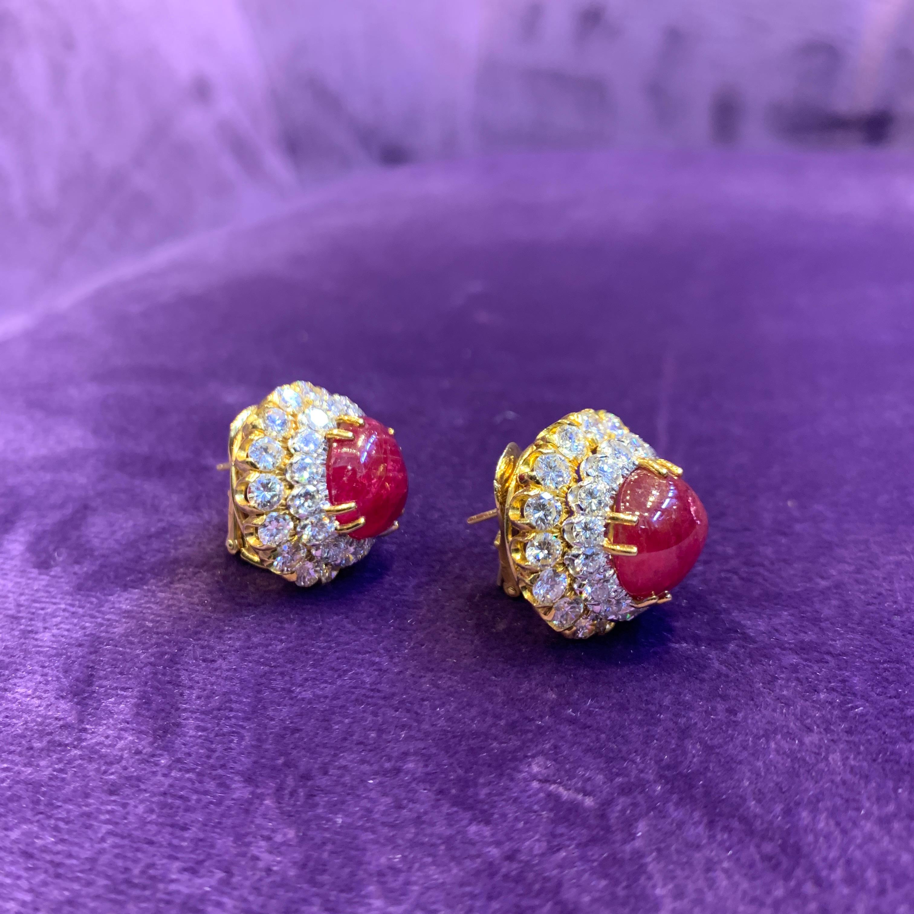 David Webb Certified Natural Burmese Ruby & Diamond Earrings For Sale 4