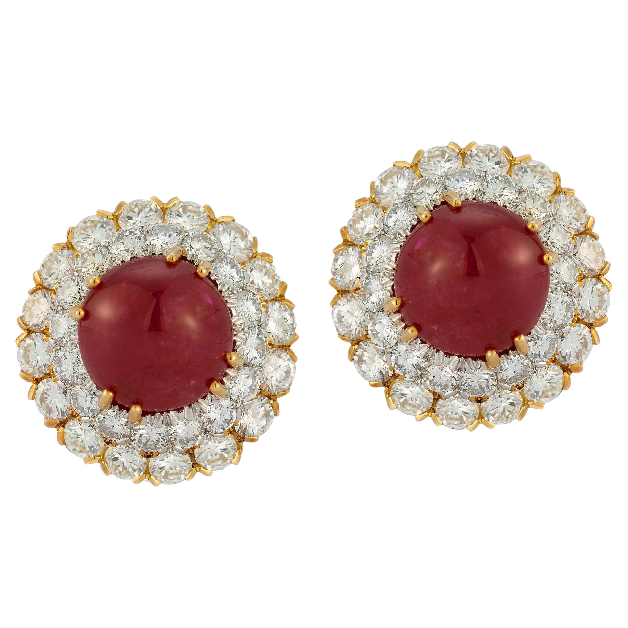 David Webb Certified Natural Burmese Ruby & Diamond Earrings For Sale