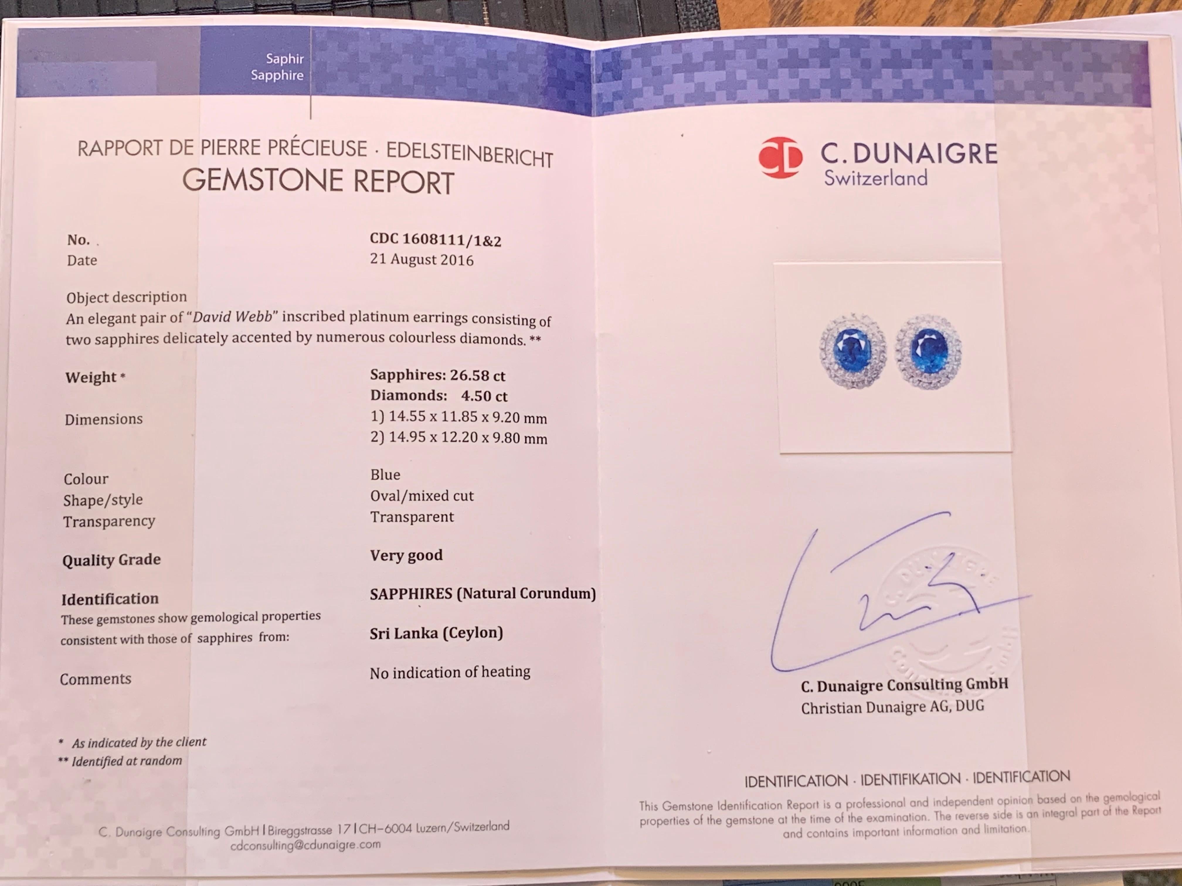 David Webb Certified No Heat 26.58 Carat Ceylon Sapphire and Diamond Earrings For Sale 3