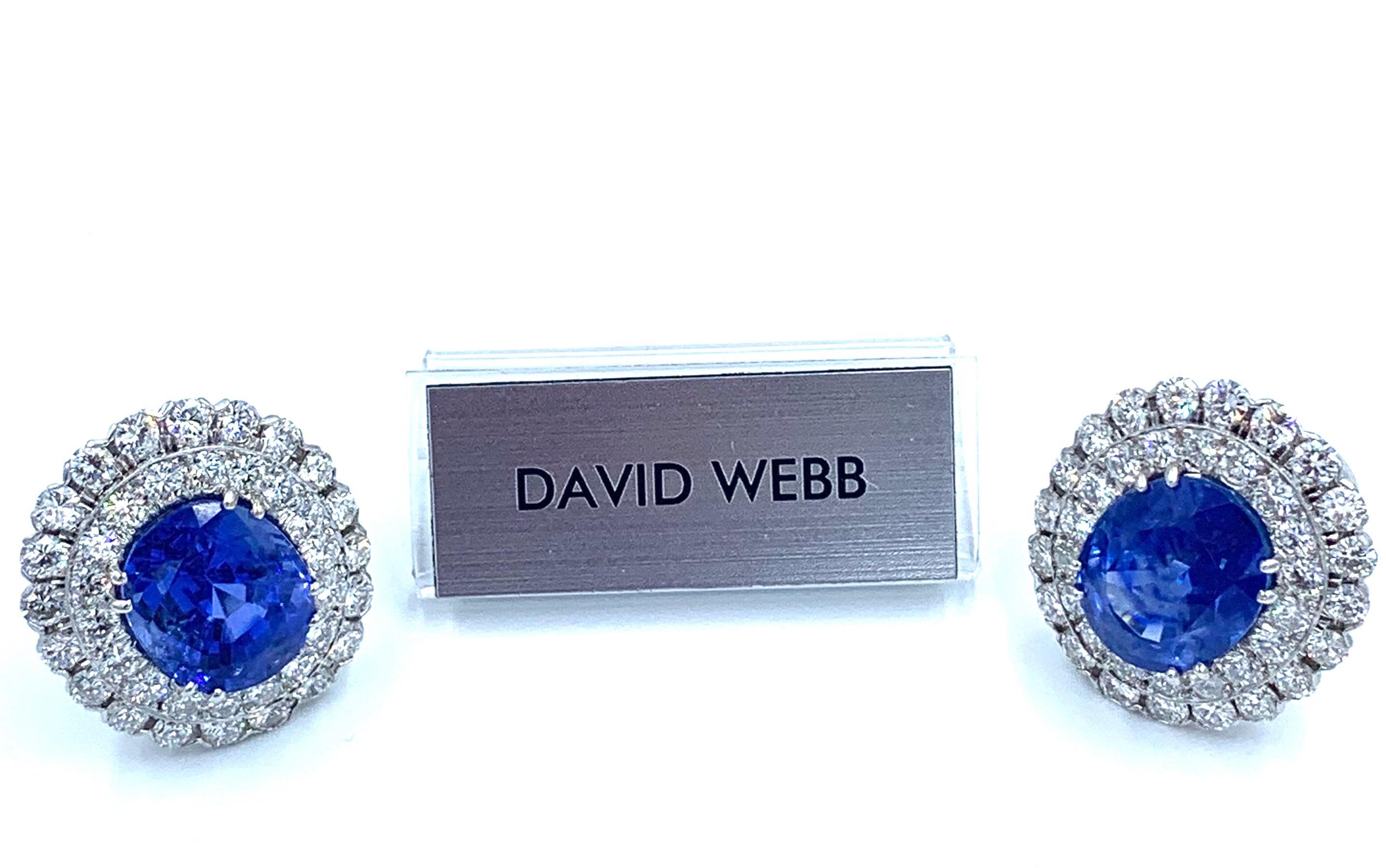 Oval Cut David Webb Certified No Heat 26.58 Carat Ceylon Sapphire and Diamond Earrings For Sale