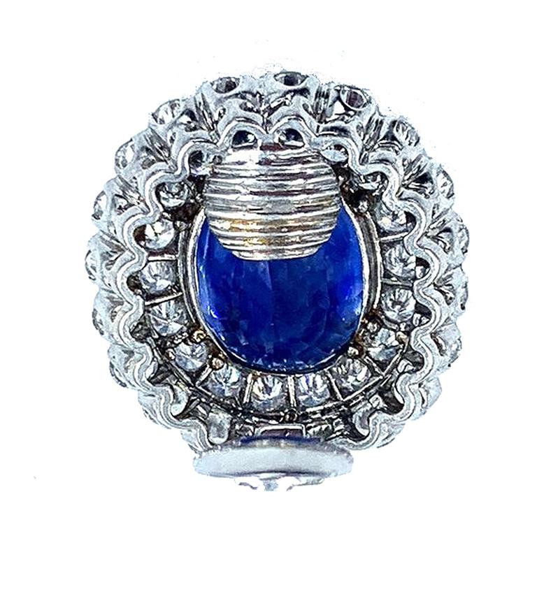 Women's David Webb Certified No Heat 26.58 Carat Ceylon Sapphire and Diamond Earrings For Sale