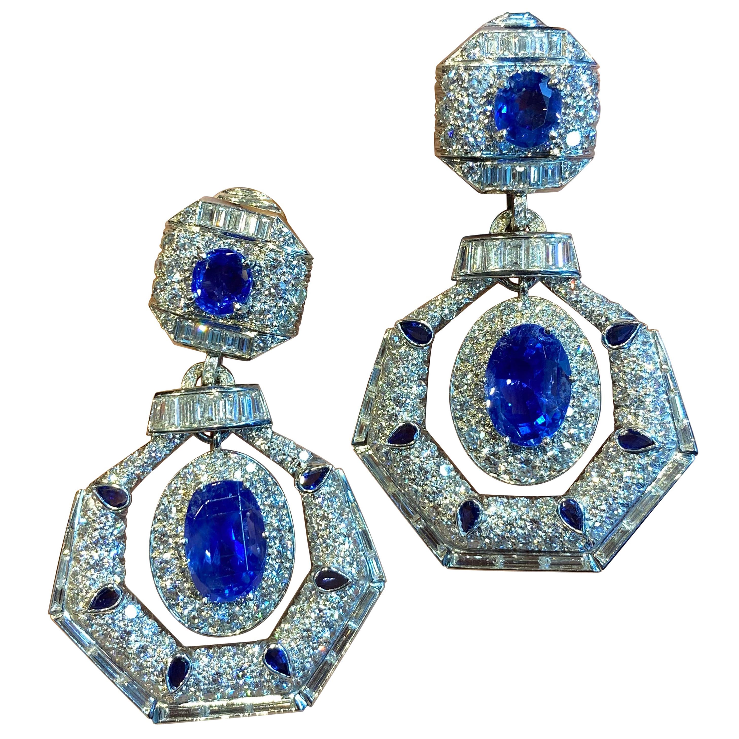 David Webb Ceylon Sapphire and Diamond Drop Earrings