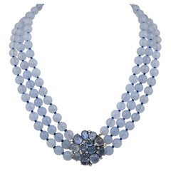 David Webb Chalcedony Beads and Sapphire Necklace