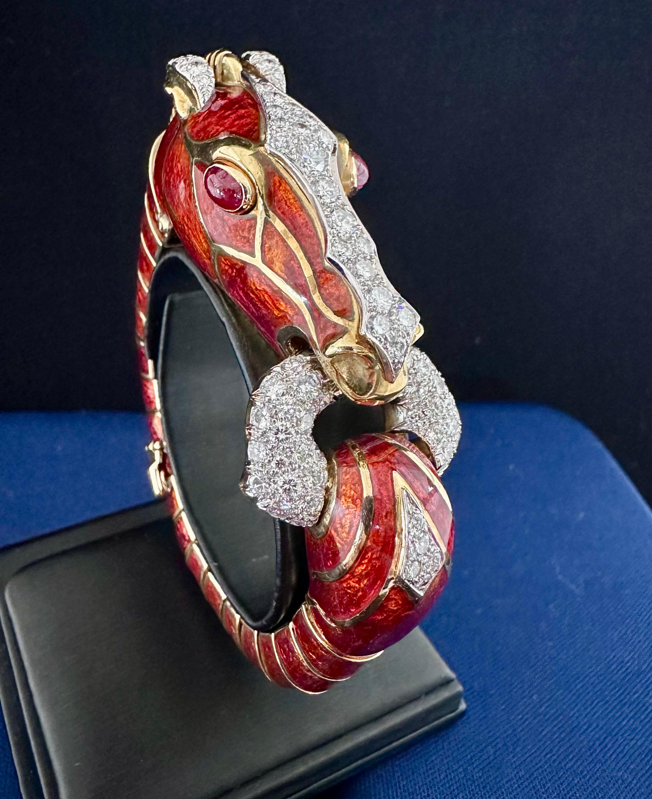 David Webb Chestnut Enamel Horse Bracelet  For Sale 1
