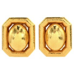 David Webb Chic Hammer Finish 18K Yellow Gold Dome Clip on Earrings