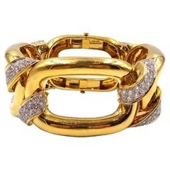 David Webb Chunky Diamond 18K Yellow Gold Platinum Bracelet