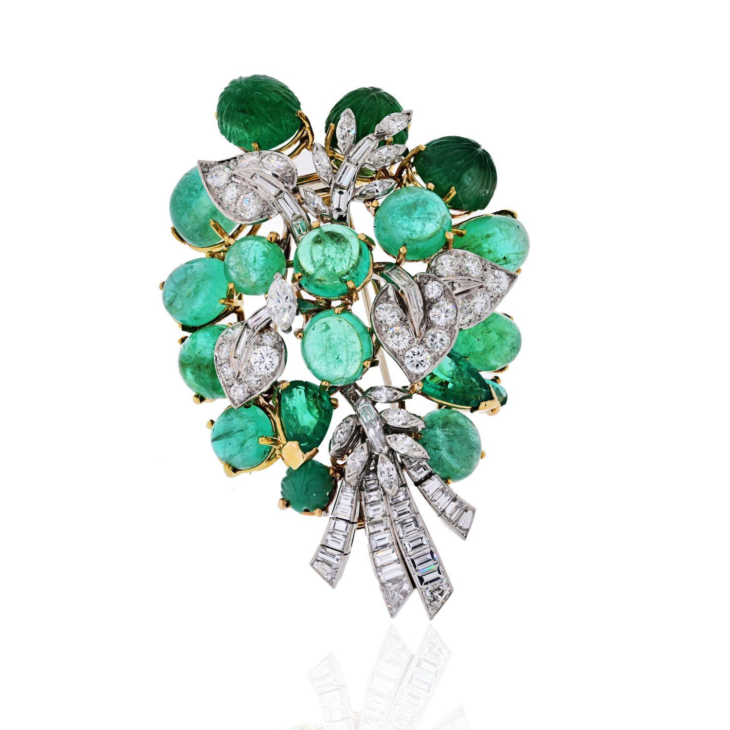 Modern David Webb circa 1960 Green Emeralds, Diamonds Vintage Brooch For Sale