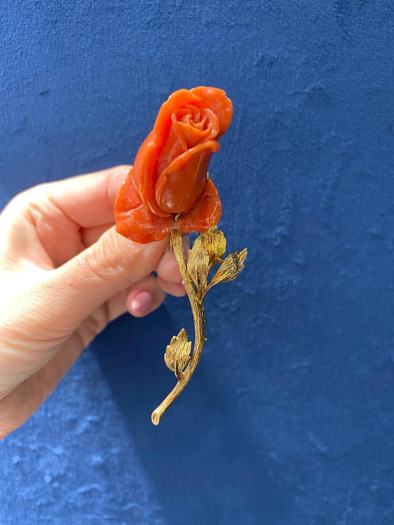 David Webb circa 1970 Coral Rose Vintage Brooch 1