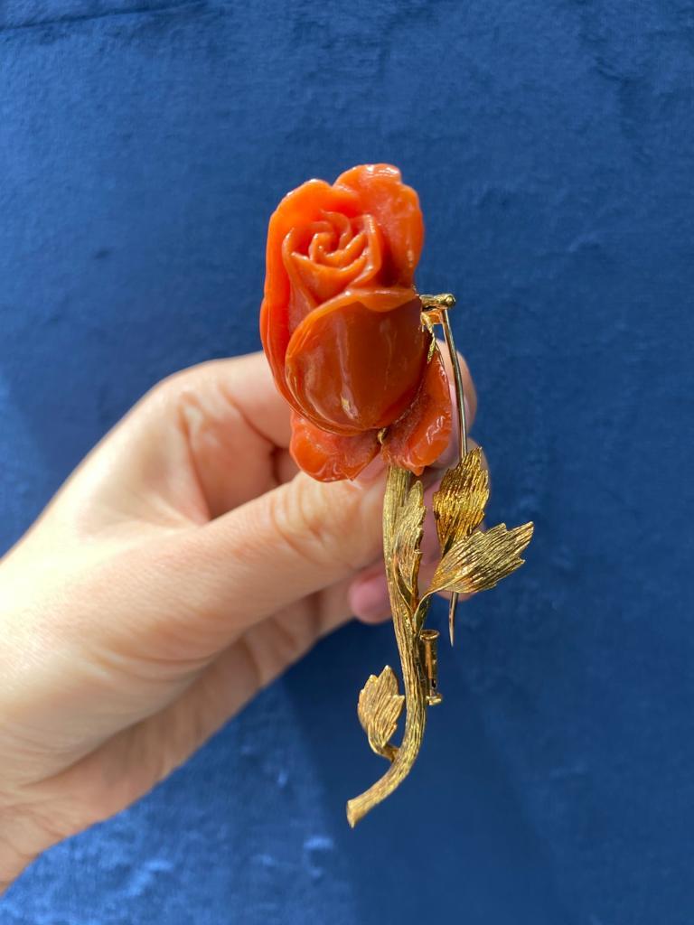 Rose Cut David Webb circa 1970 Coral Rose Vintage Brooch