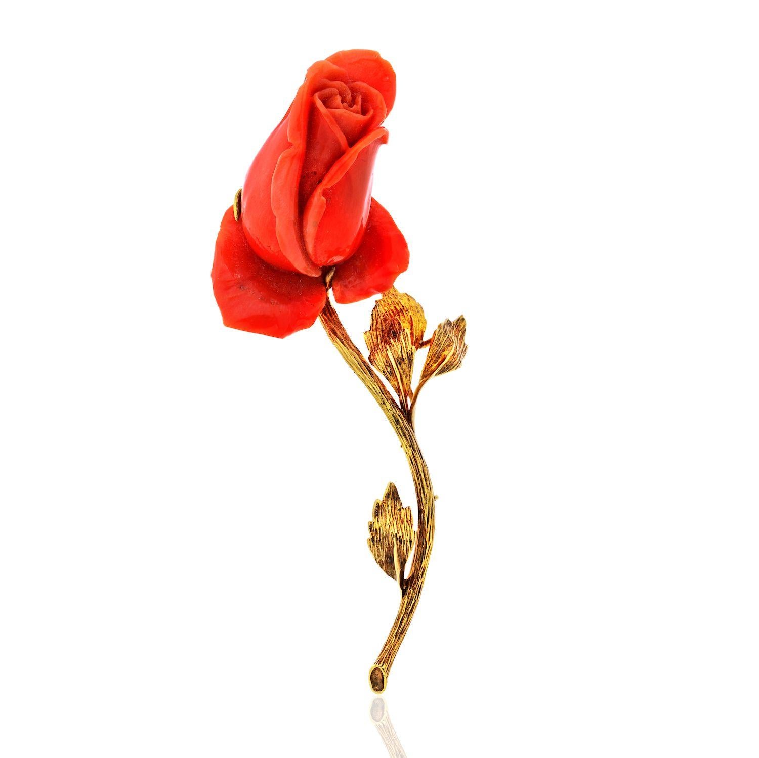 David Webb circa 1970 Coral Rose Vintage Brooch In Excellent Condition In New York, NY