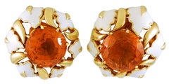 David Webb Citrine, White Enamel Ear Clips and Ring