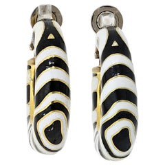 David Webb Classic Zebra Black And White Stripe Enamel Hoop Earrings