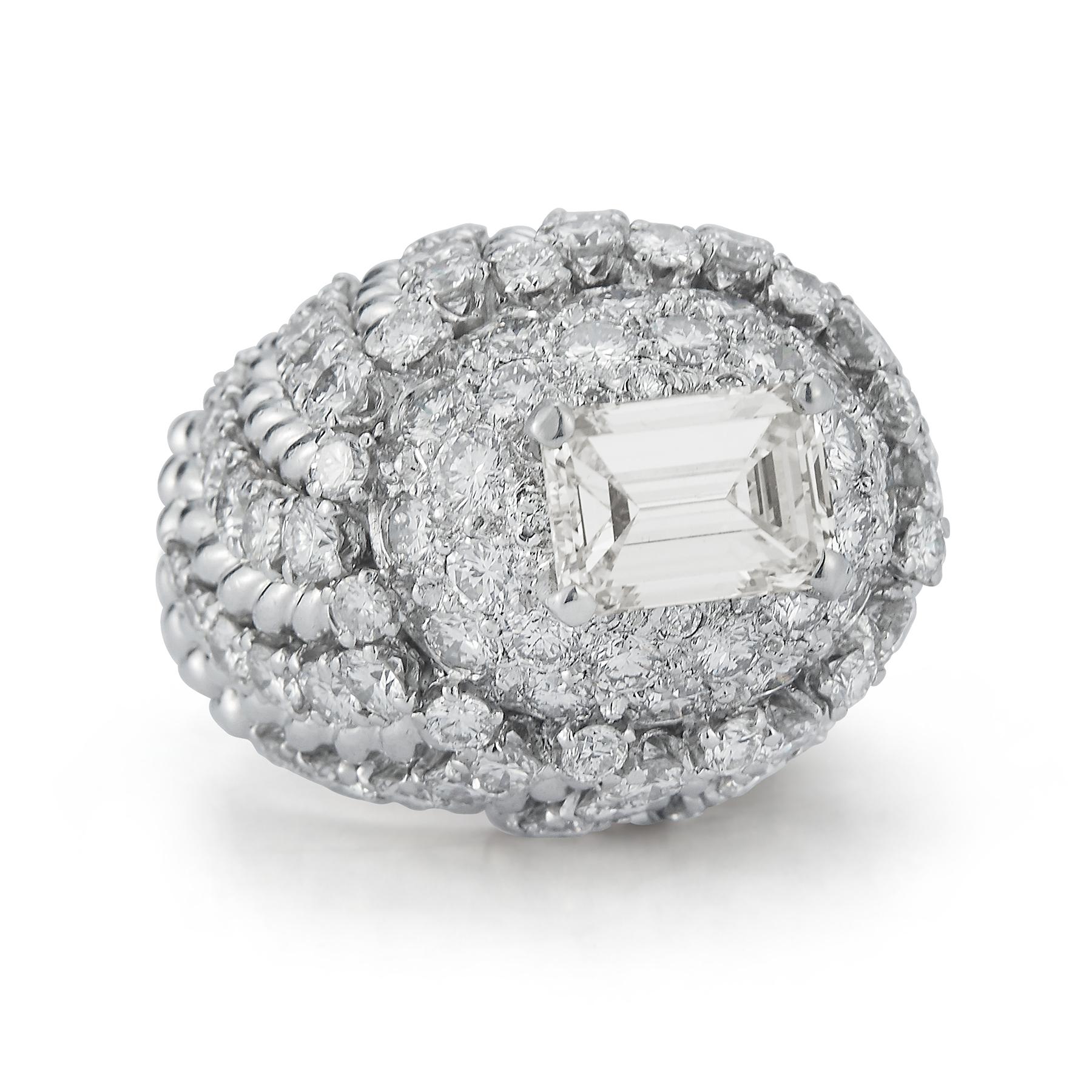 Emerald Cut David Webb Cocktail Dome Ring For Sale