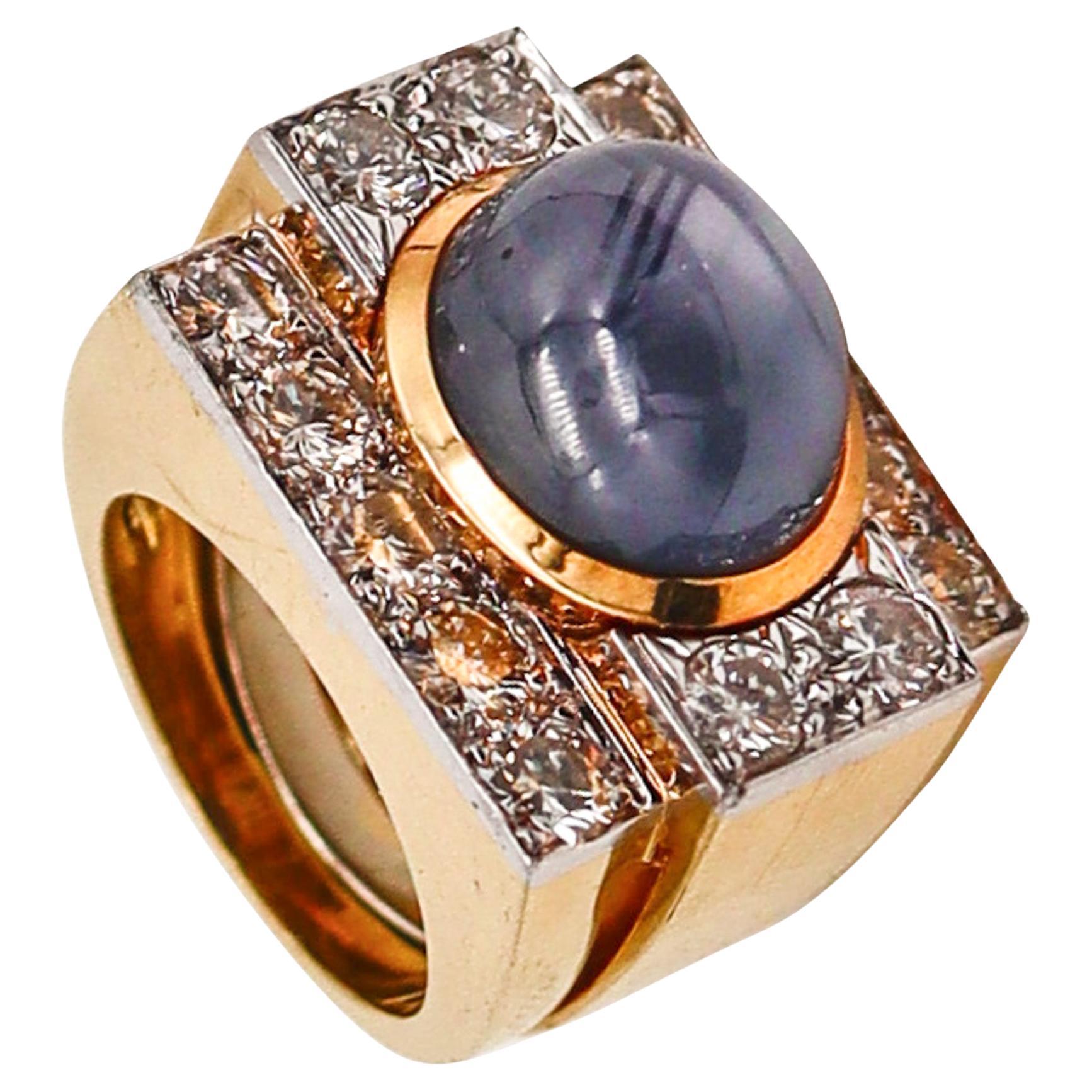 David Webb Cocktail Ring 18kt Gold Platinum With 17.18 Cts Diamonds & Sapphire For Sale