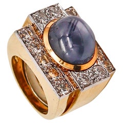 David Webb Cocktail Ring 18kt Gold Platinum With 17.18 Cts Diamonds & Sapphire