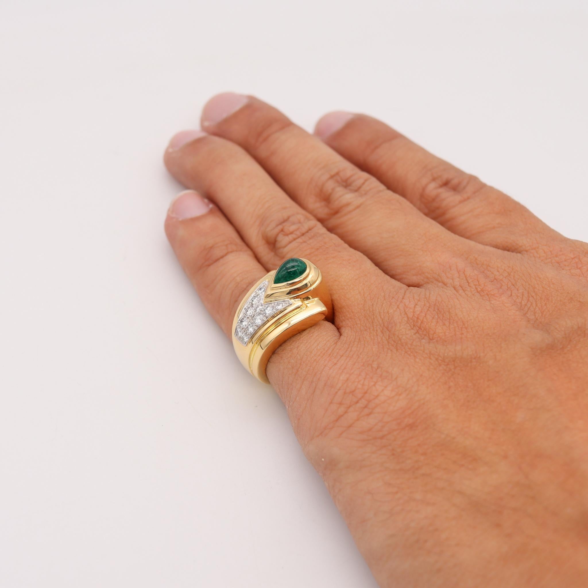 Brilliant Cut David Webb Cocktail Ring 18kt Gold & Platinum with 2.65 Cts Emerald and Diamonds For Sale