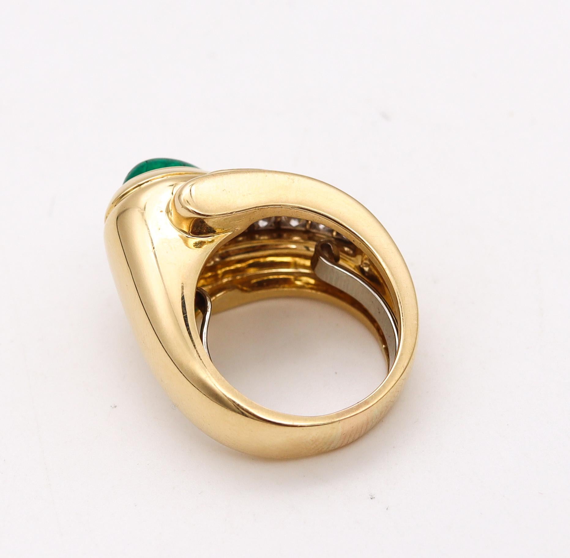Women's or Men's David Webb Cocktail Ring 18kt Gold & Platinum with 2.65 Cts Emerald and Diamonds For Sale