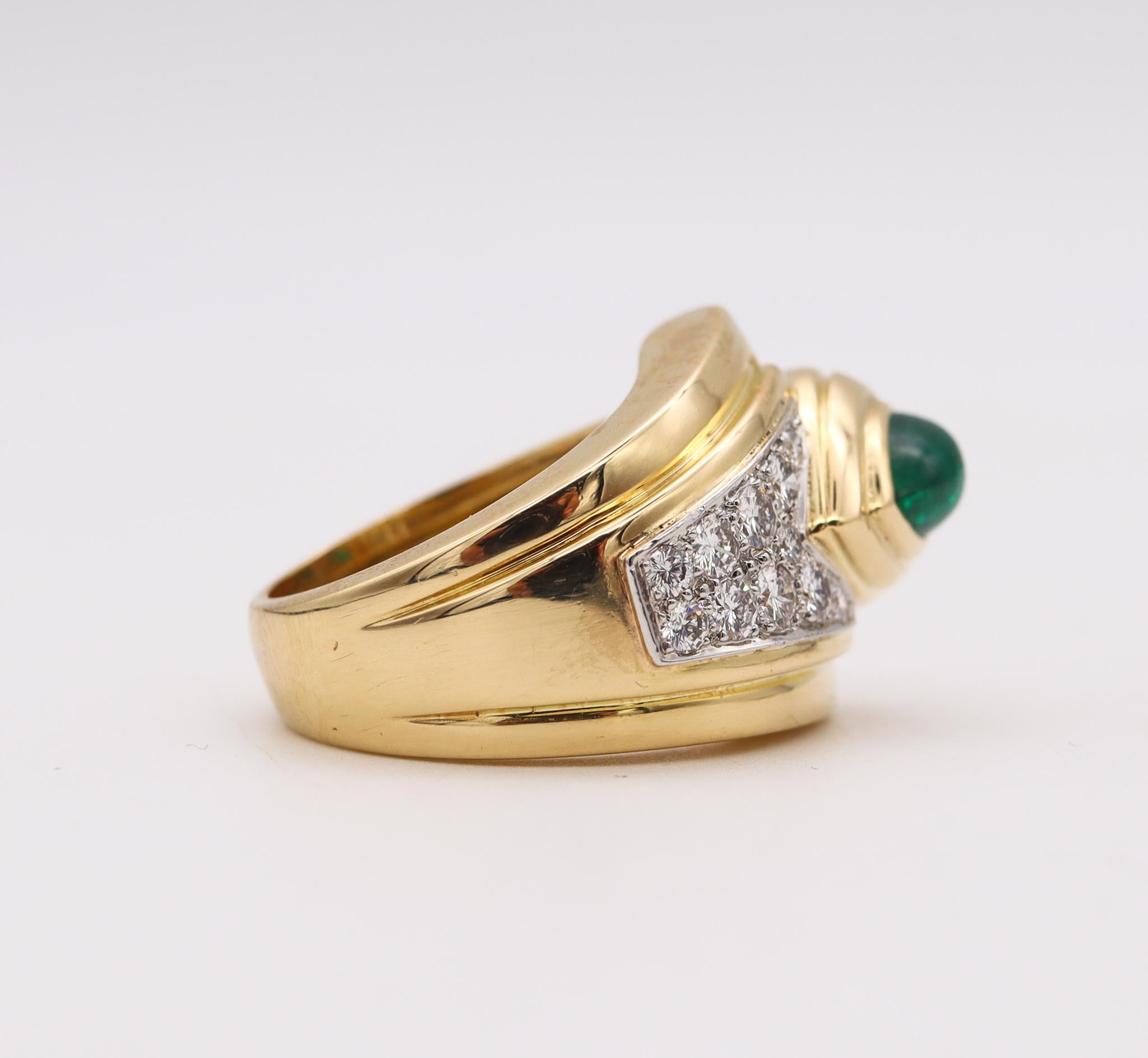 David Webb Cocktail Ring 18kt Gold & Platinum with 2.65 Cts Emerald and Diamonds For Sale 1