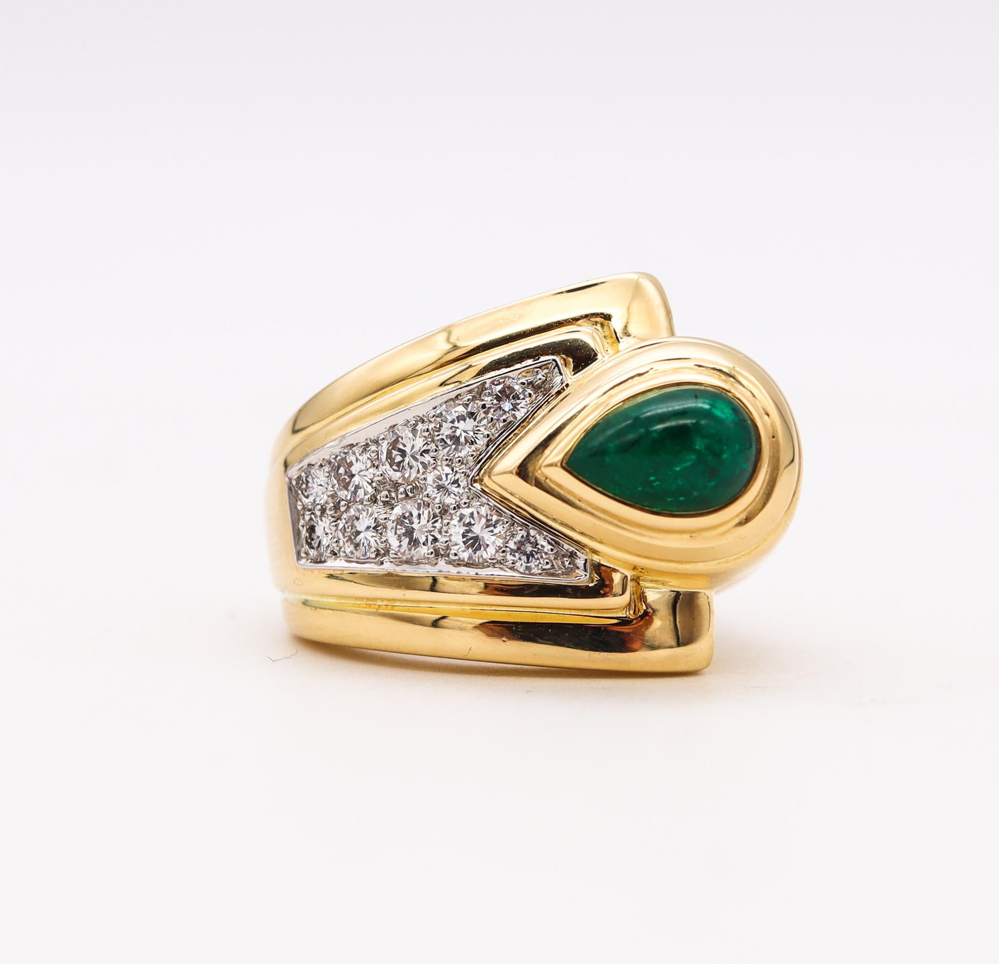 David Webb Cocktail Ring 18kt Gold & Platinum with 2.65 Cts Emerald and Diamonds For Sale 2