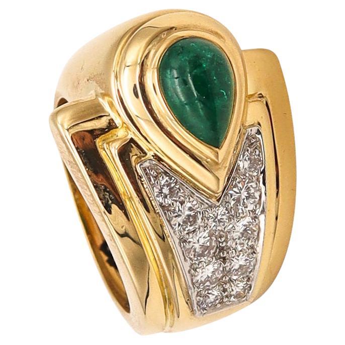 David Webb Cocktail Ring 18kt Gold & Platinum with 2.65 Cts Emerald and Diamonds For Sale