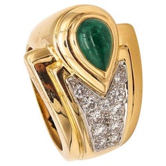 Retro David Webb Cocktail Ring 18kt Gold & Platinum with 2.65 Cts Emerald and Diamonds