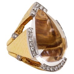Vintage David Webb Cocktail Ring 18Kt Gold Platinum with 44.36 Cts Diamonds Rock Quartz