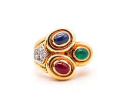 David Webb Cocktail Ring In 18kt Gold & Platinum With 3.10 Cts Gems And Diamonds