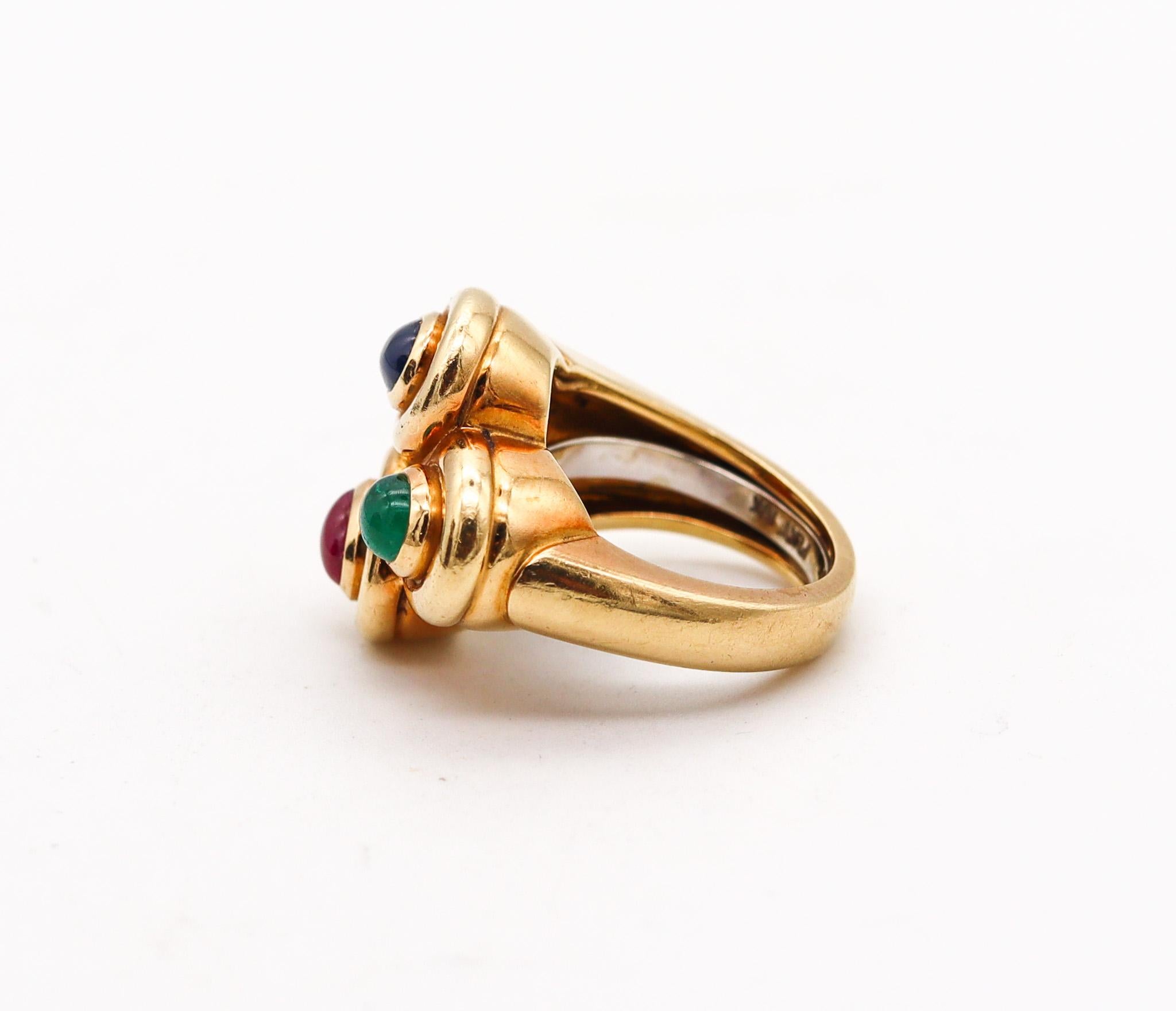 Cabochon David Webb Cocktail Ring In 18kt Gold & Platinum With 3.10 Cts Gems And Diamonds For Sale