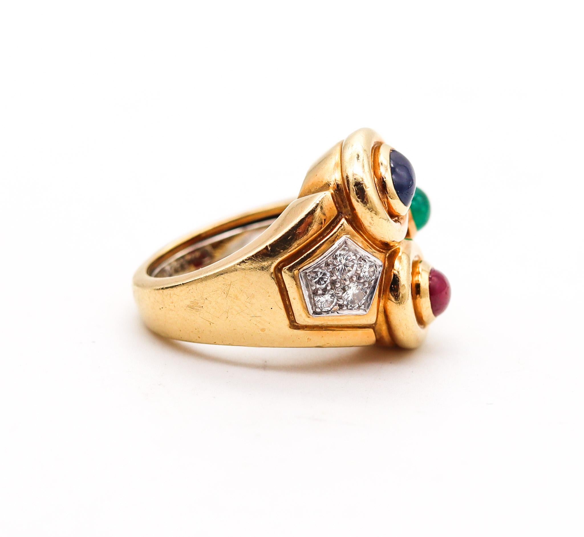 David Webb Cocktail Ring In 18kt Gold & Platinum With 3.10 Cts Gems And Diamonds In Excellent Condition For Sale In Miami, FL