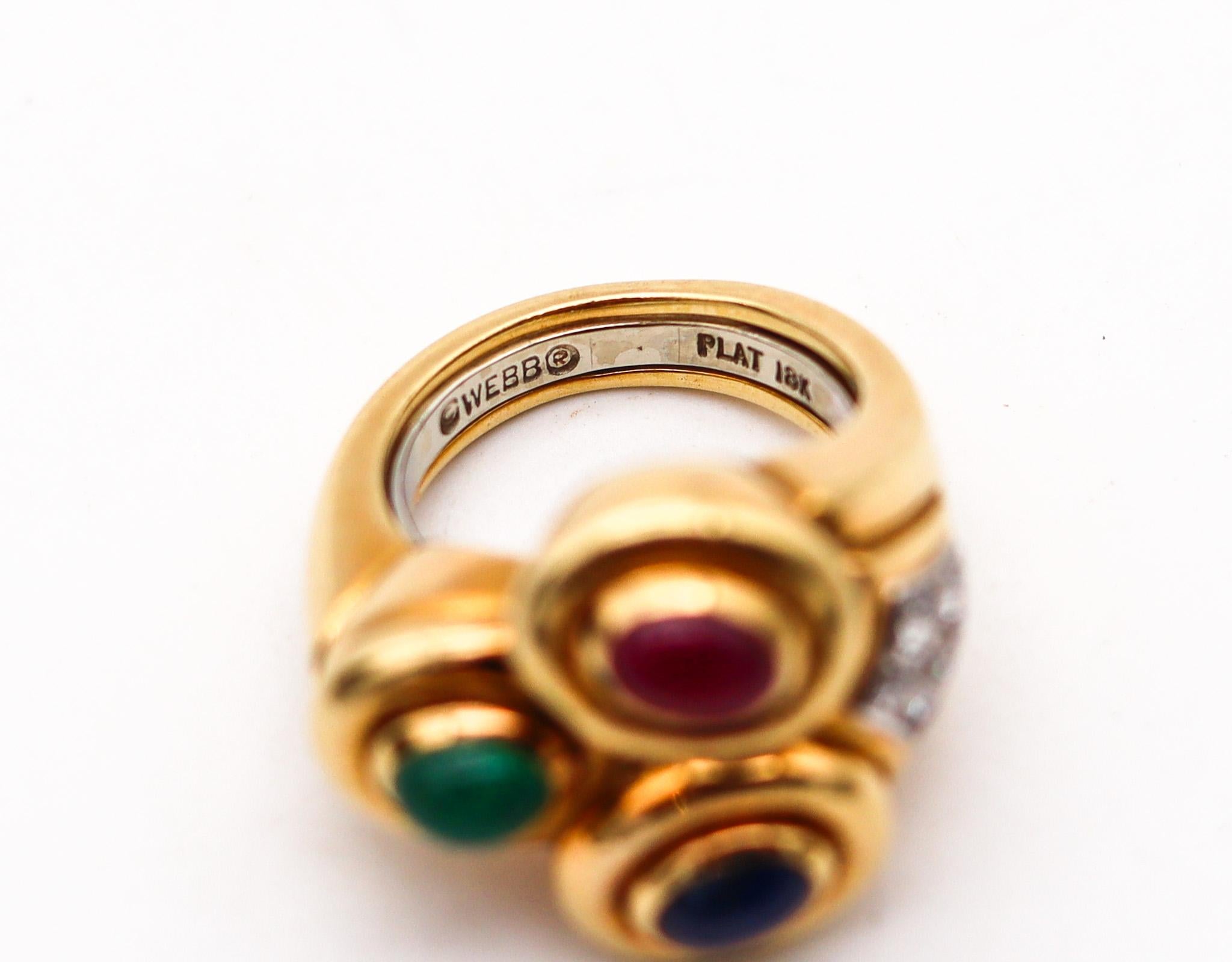 Women's or Men's David Webb Cocktail Ring In 18kt Gold & Platinum With 3.10 Cts Gems And Diamonds For Sale