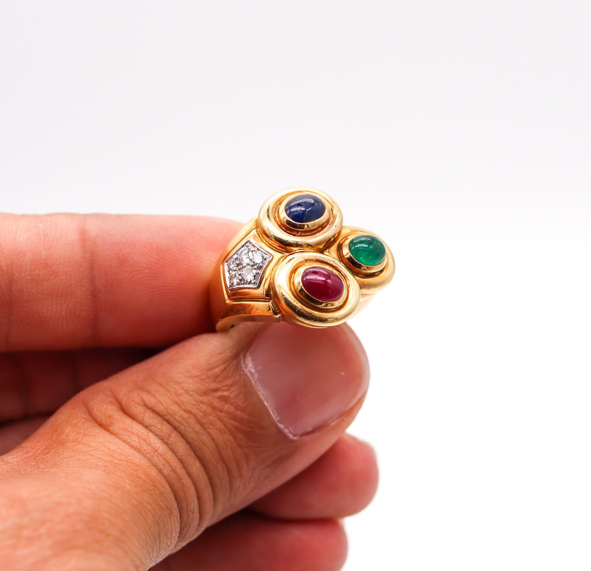 David Webb Cocktail Ring In 18kt Gold & Platinum With 3.10 Cts Gems And Diamonds For Sale 1