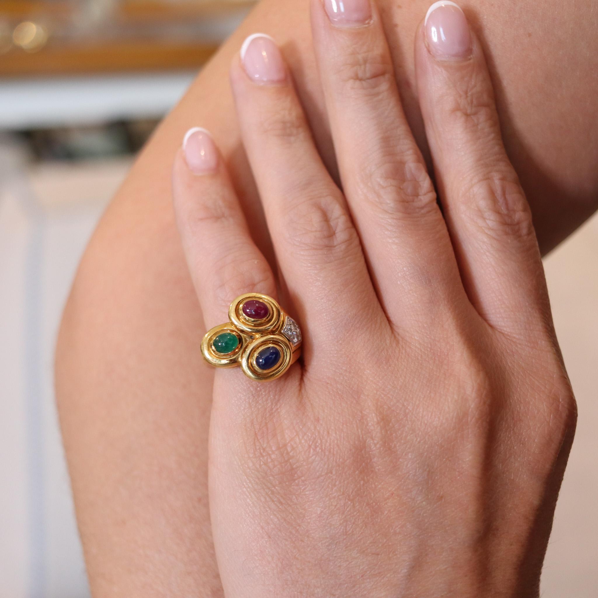 David Webb Cocktail Ring In 18kt Gold & Platinum With 3.10 Cts Gems And Diamonds For Sale 2