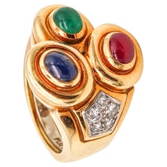 David Webb Cocktailring aus 18 Karat Gold und Platin mit 3,10 Karat Edelsteinen und Diamanten