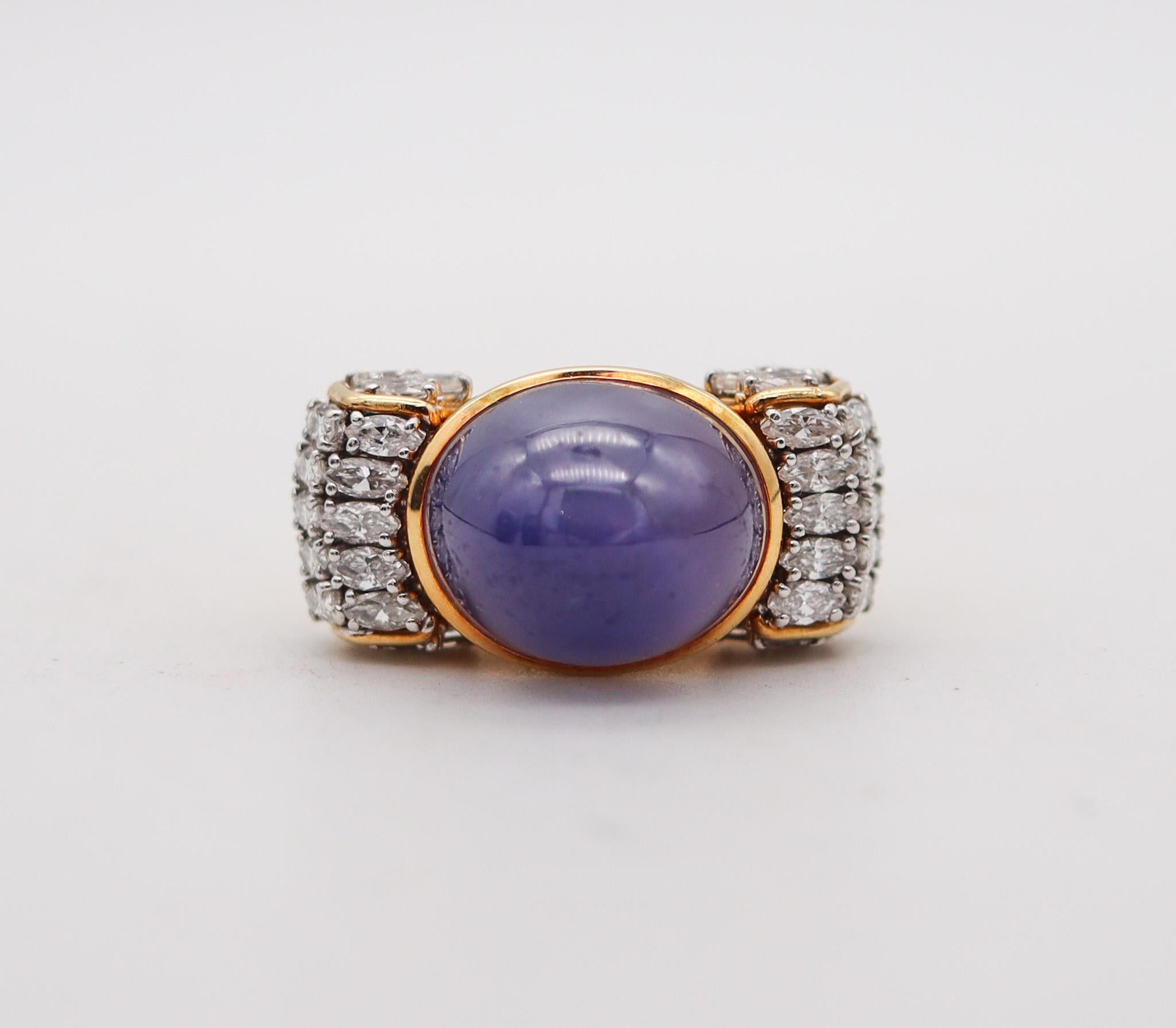 Modernist David Webb Cocktail Ring In 18kt Platinum And 40.44 Cts In Sapphire And Diamonds For Sale