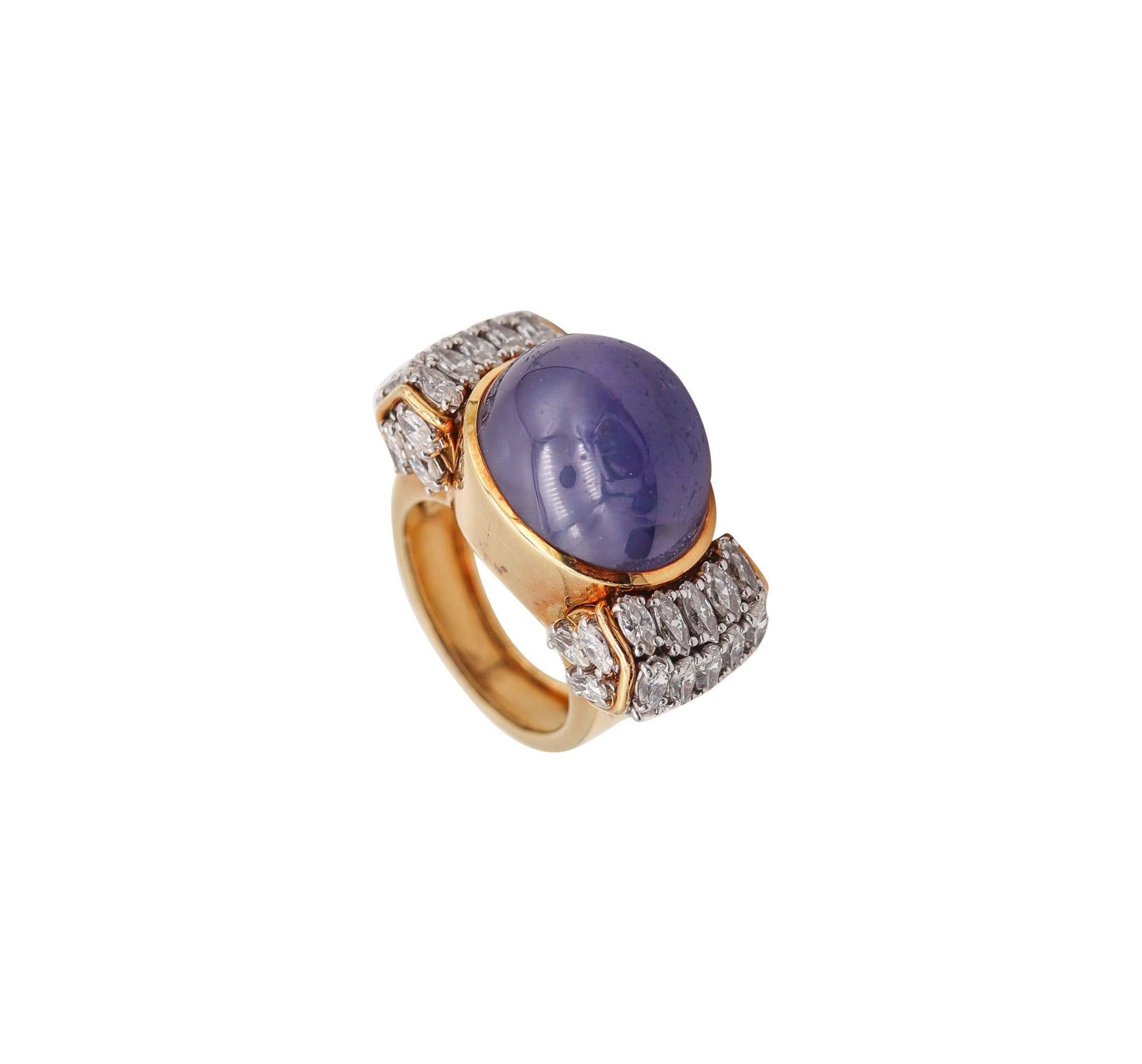 Women's or Men's DAVID WEBB Cocktail Ring In 18kt Platinum And 40.44 Cts In Sapphire & Diamonds For Sale