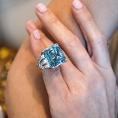 DAVID WEBB Cocktail Ring In Platinum With 37.39 Cts Aquamarine And Diamonds