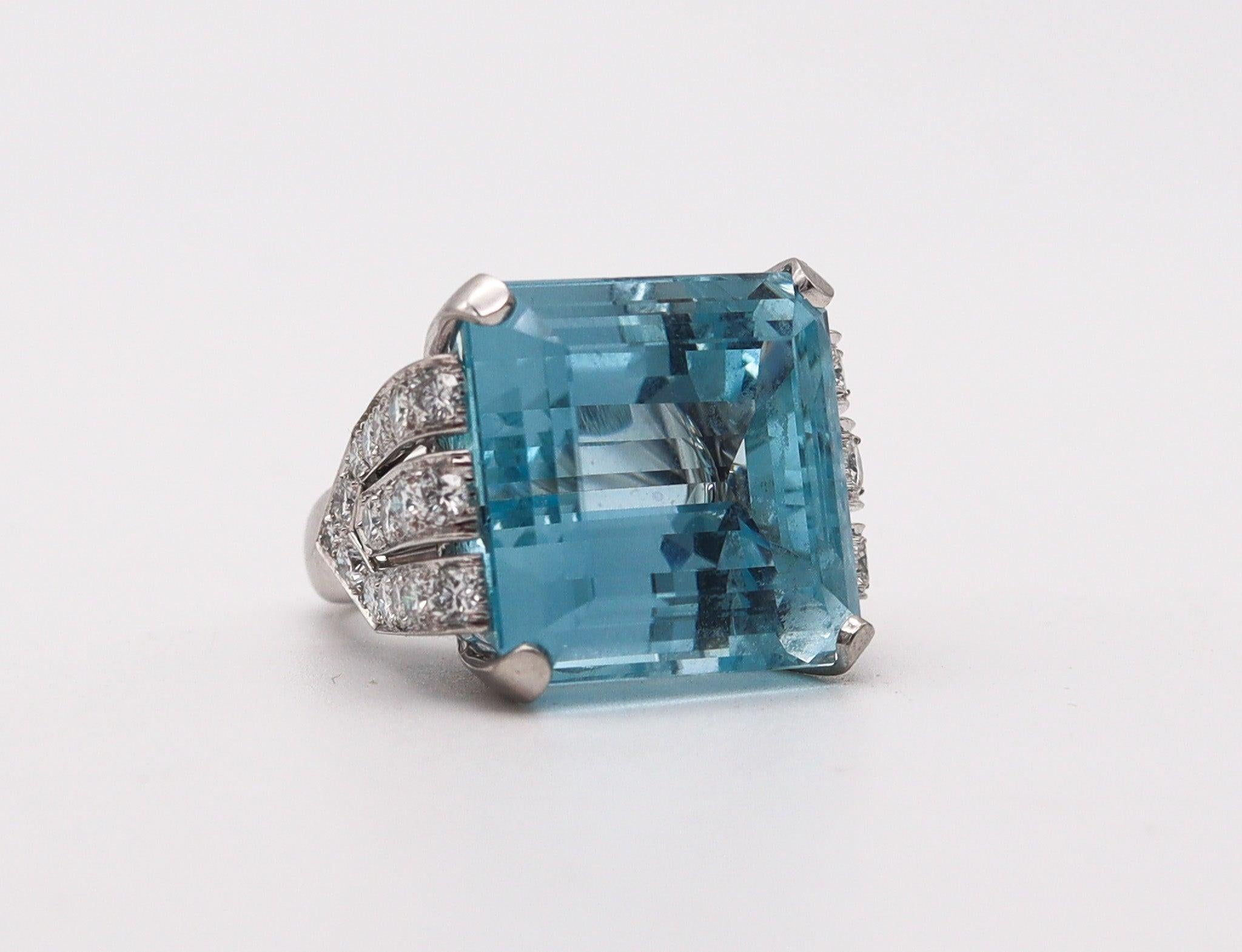 Square Cut DAVID WEBB Cocktail Ring In Platinum With 37.39 Cts Aquamarine And Diamonds For Sale