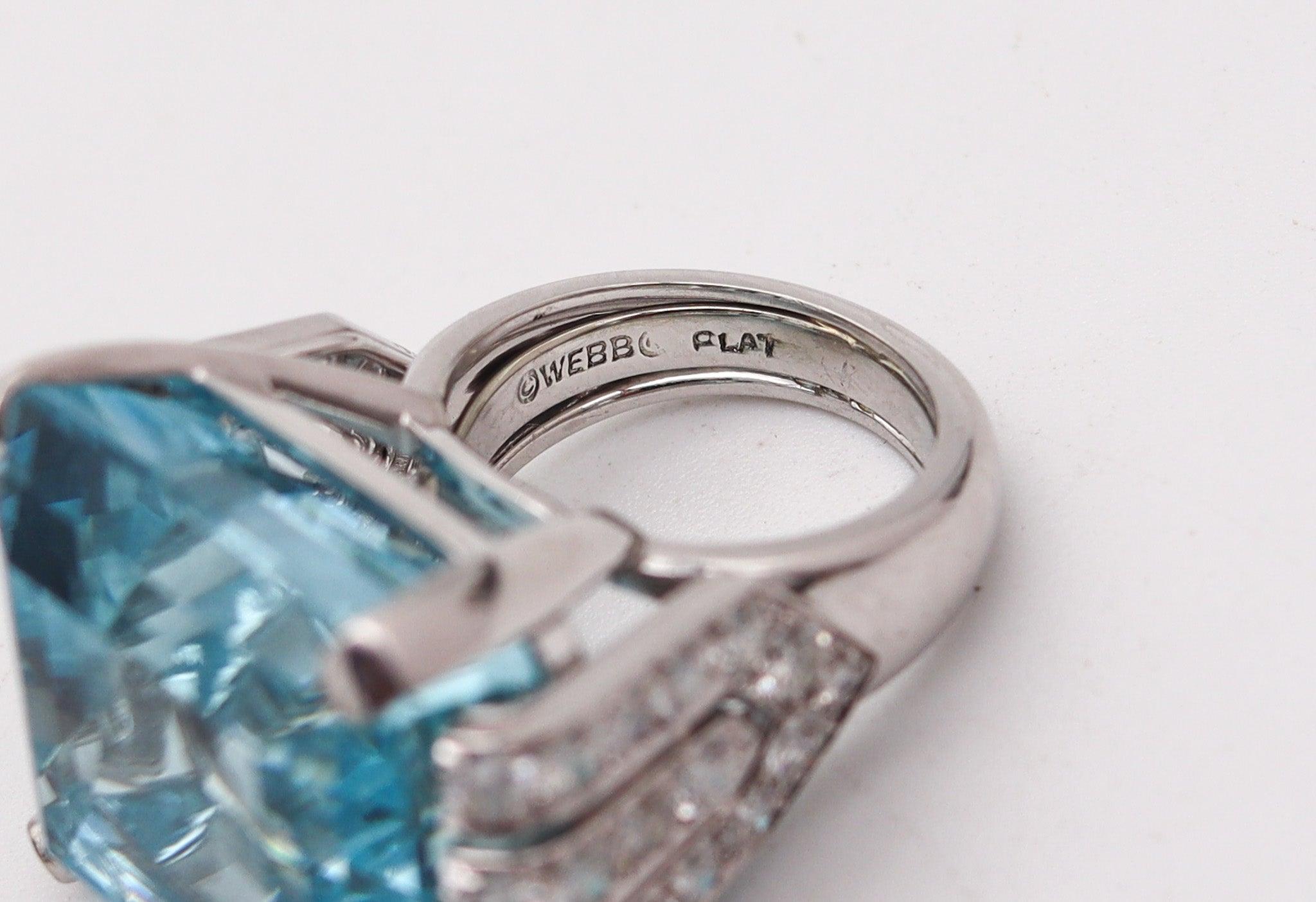 DAVID WEBB Cocktail Ring In Platinum With 37.39 Cts Aquamarine And Diamonds For Sale 1