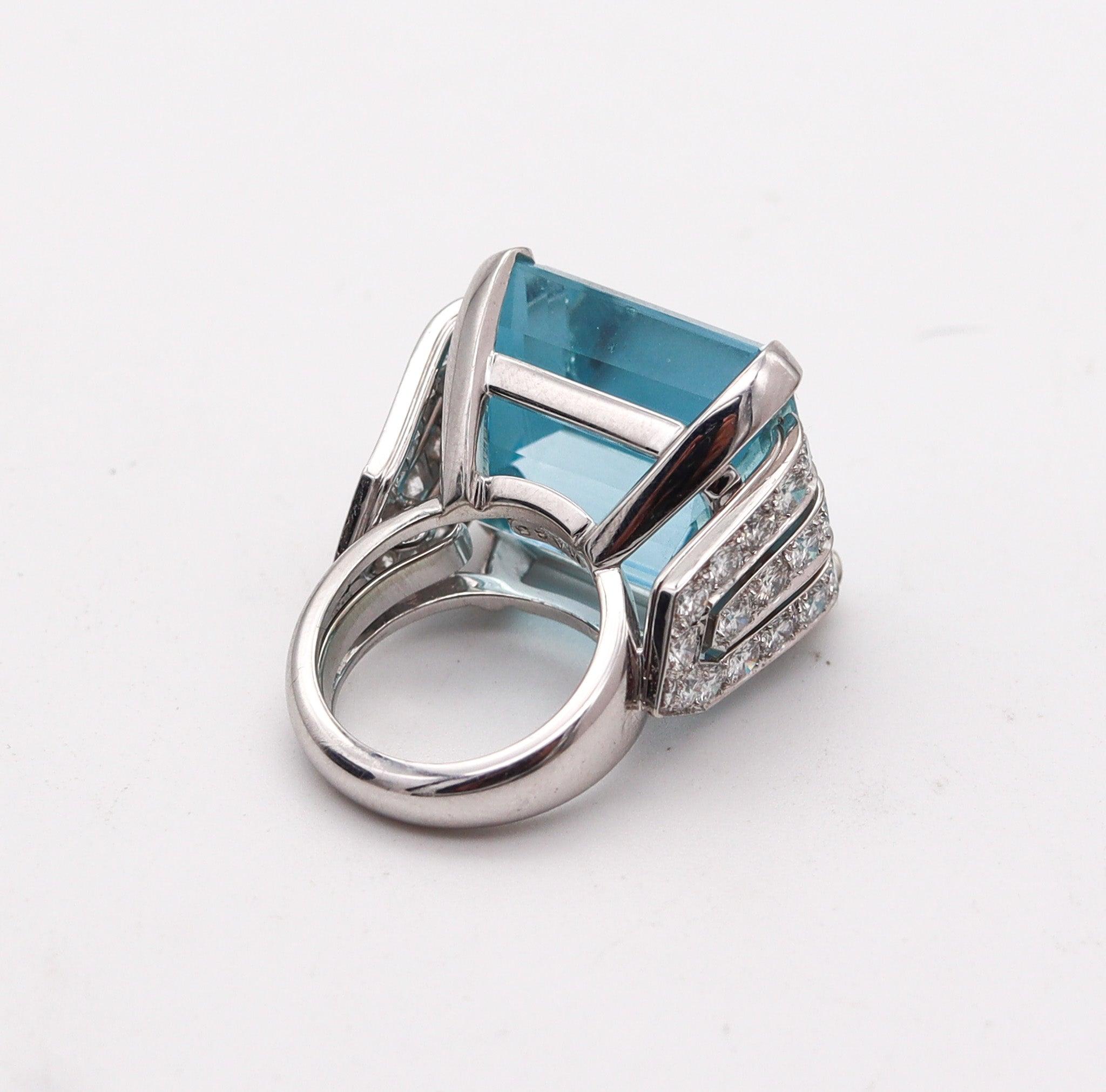 DAVID WEBB Cocktail Ring In Platinum With 37.39 Cts Aquamarine And Diamonds For Sale 3