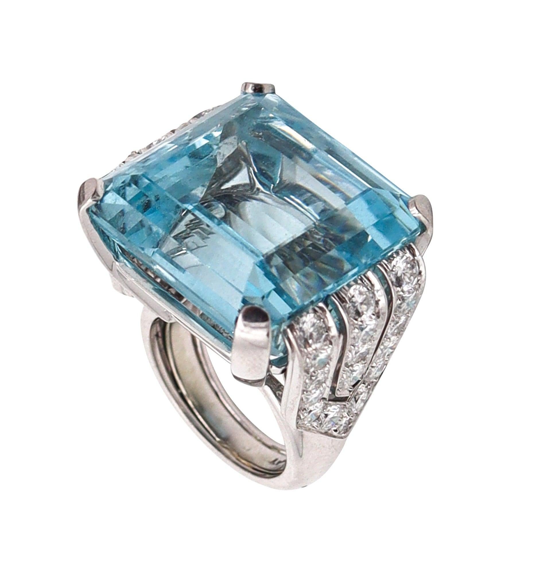 DAVID WEBB Cocktail Ring In Platinum With 37.39 Cts Aquamarine And Diamonds