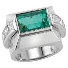 David Webb Colombian Emerald & Diamond Men's Ring 