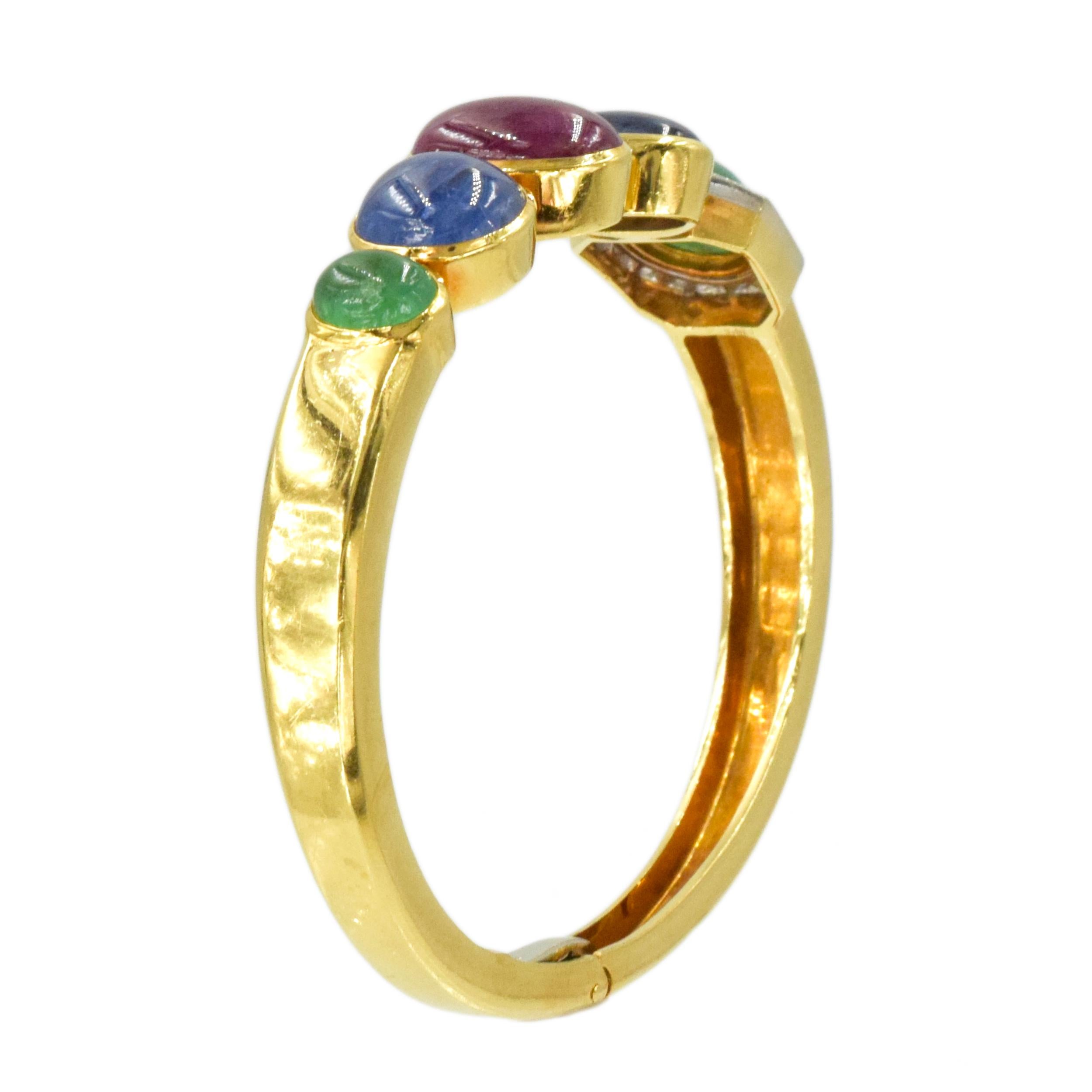 David Webb Colored Stone and Diamond Bangle In Excellent Condition For Sale In New York, NY