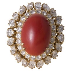 David Webb Coral and 4.60 Carats Diamond 18K Gold Ring