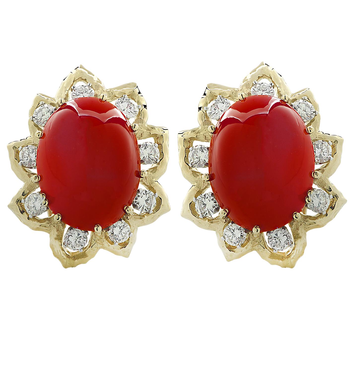 coral studs in gold