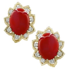 David Webb Coral and Diamond Clip-On Earrings